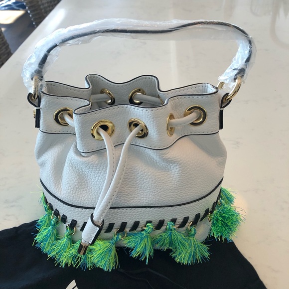 Milly Whipstitch Tassel Drawstring Bucket Bag NWT $395 - Picture 2 of 7